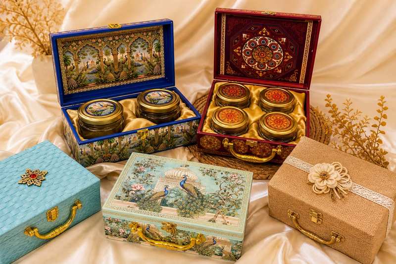 MDF luxury gift boxes peacock mughal print premium wedding